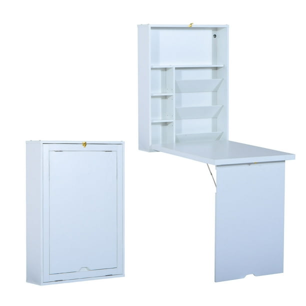 Homcom Compact Fold Out Wall Mounted Convertible Desk With Storage