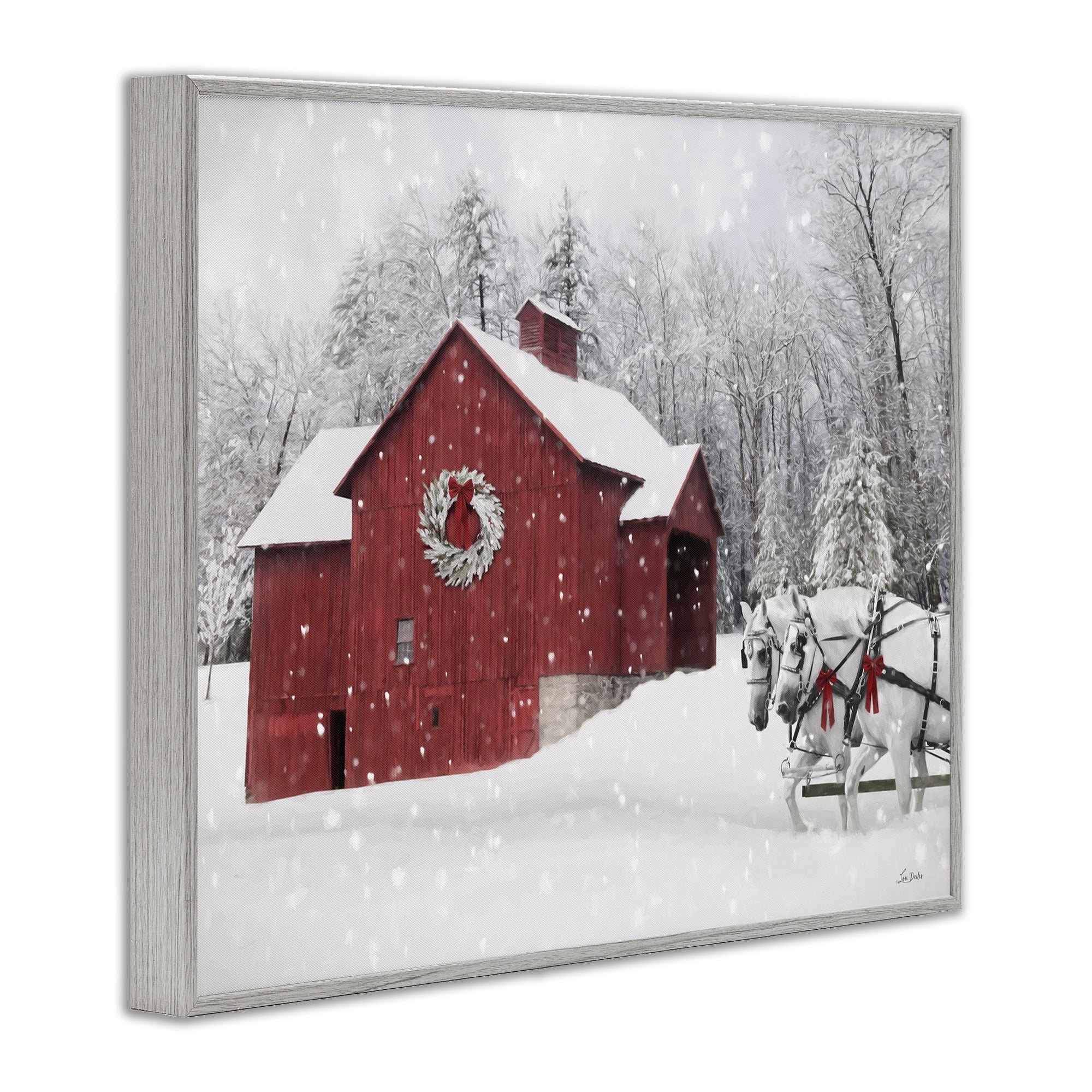 Stupell Industries Snow Covered Red Barn Holiday Painting Gray Framed Art Prints Wall Art, 14 x 11