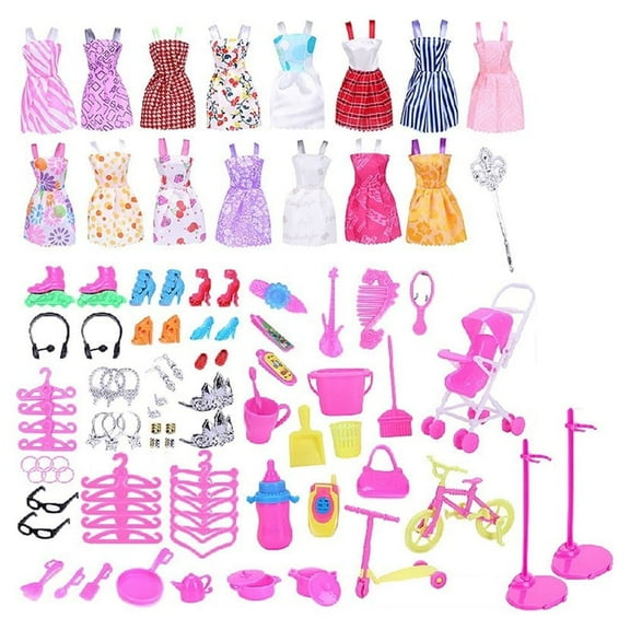 16pcs Dresses   98pcs Accessories for Doll Dresses Shoes and Jewellery Clothes Accessories 114Pcs /Set