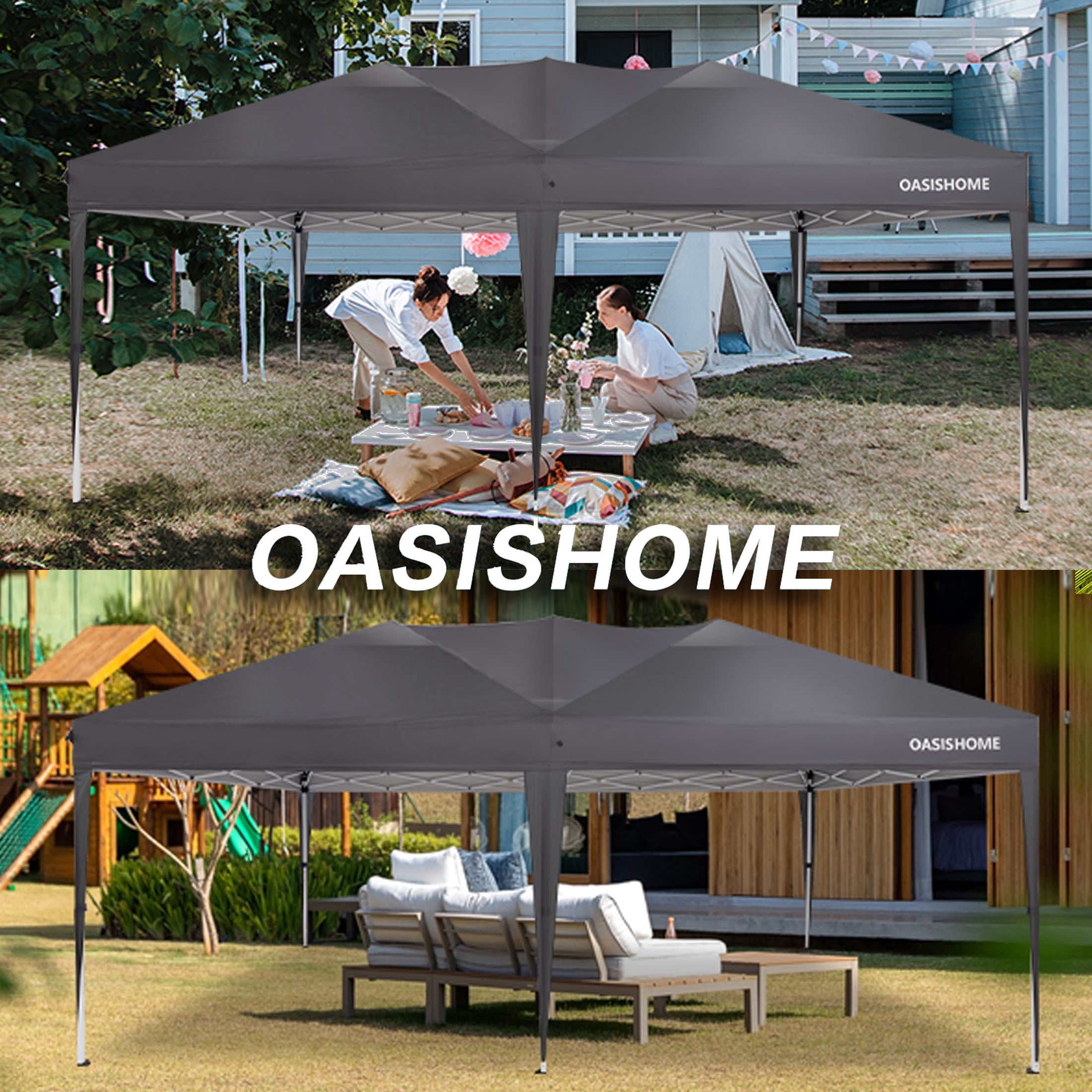 OASISHOME 10'x20' White Pop-Up Canopy Gazebo Tent, with 6 Removable Sidewalls, Windows, Carrying Bag - for Patio/Outdoor/Wedding Events