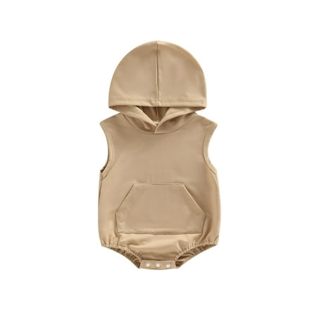 

Bagilaanoe Newborn Baby Girl Boy Hooded Romper Sweatshirt Sleeveless Bodysuit Pullover 3M 6M 12M 18M Infant Casual Tee Tops