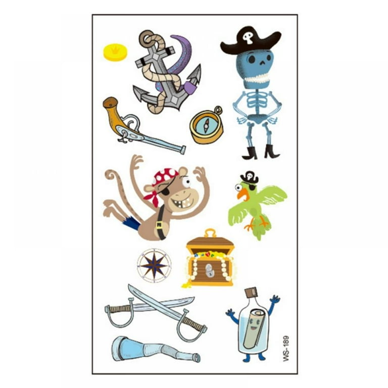 Temporary Tattoo Stickers Kids Tattoos/10 Sheets Temporary Tattoos for Kids/Pirate  Stickers/Pirate Party/Kids Temporary Tattoos 10 Sheets Pirate Tattoos  Waterproof Temporary Tattoo for Children Kids 