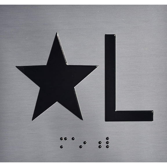 Star L (Star Lobby) Floor Elevator Jamb Plate Sign with Braille and Raised Number-Elevator Floor Number Sign(Silver)
