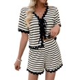 thumbnail image 2 of Conjunto de Dos Piezas para Mujer, con Rayas, Top de Corta y Pantalones Cortos, para Verano. Beige L, 2 of 10