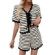 thumbnail image 2 of Conjunto de Dos Piezas para Mujer, con Rayas, Top de Corta y Pantalones Cortos, para Verano. Beige S, 2 of 10