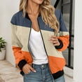 thumbnail image 2 of Bomber Jacket Coats for Women Color Block Zip Up Long Sleeve Stand Collar Windbreaker Fall Fashion Work Outerwear with Pockets, 2 of 5