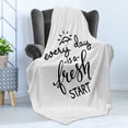 thumbnail image 4 of Saying Soft Flannel Fleece Blanket, Illustration of a Saying Every Day is a Fresh Start Typography Rising Sun, Cozy Plush for Indoor and Outdoor Use, 50" x 70", Charcoal Grey Pearl, by Ambesonne, 4 of 5