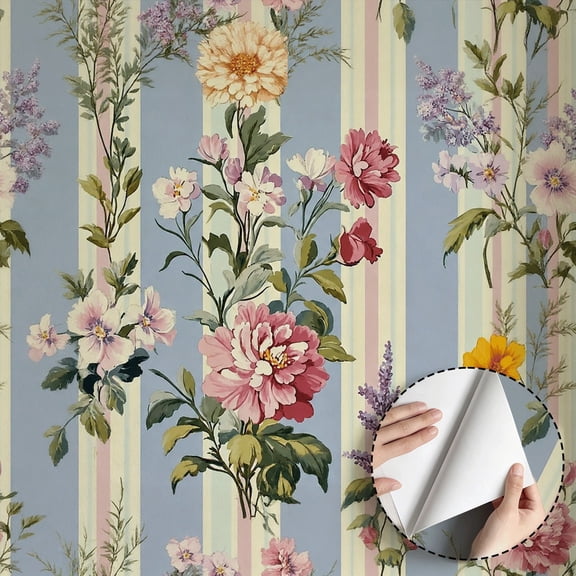 Watercolor Pastel Floral Wallpaper Vintage Boho Farmhouse Peel and Stick Waterproof Wallpaper Wall Decor for Bedroom Living Room Bathroom Kitchen Cabinet Drawer Dorm Room 17.7 * 78.7 in