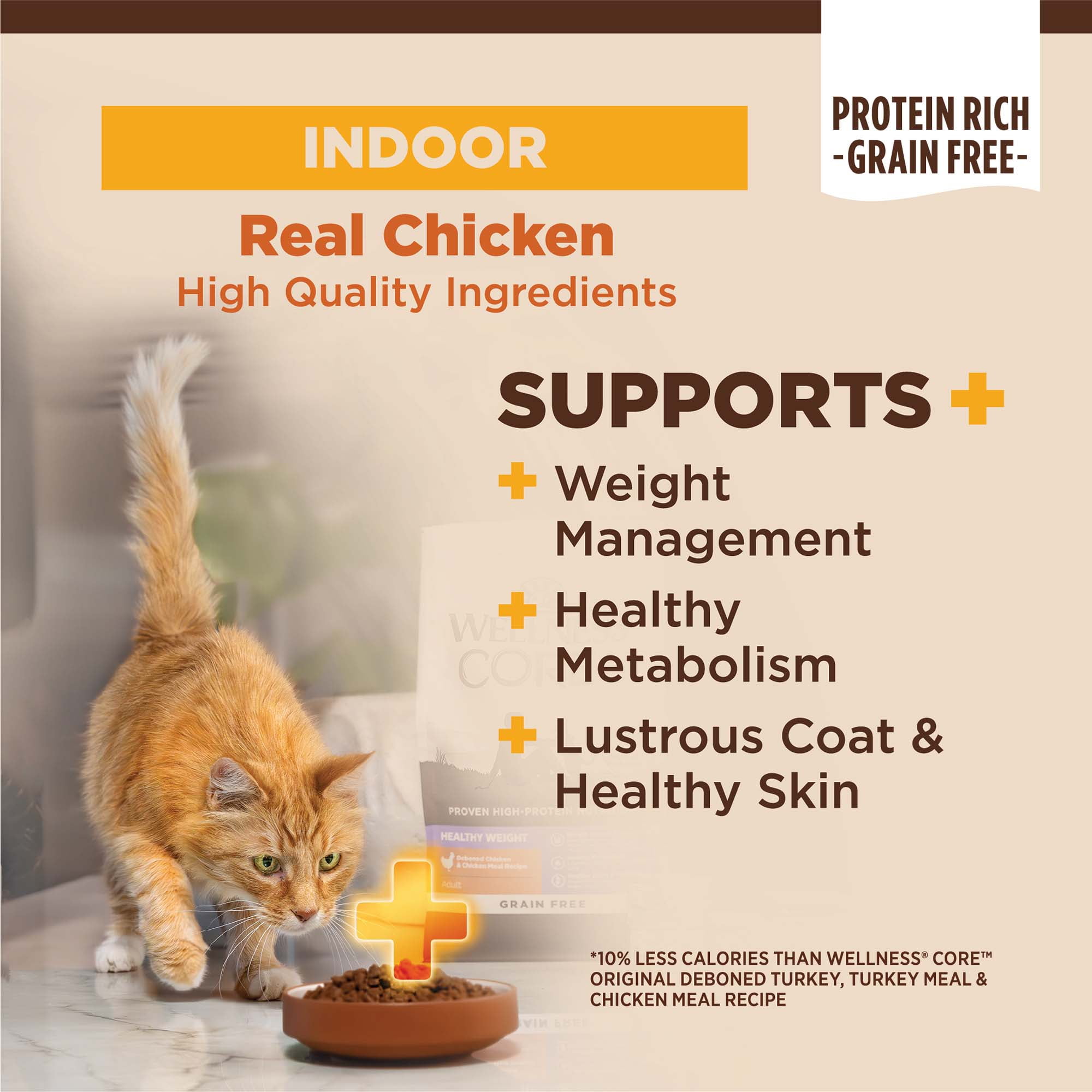 Wellness CORE+ Adult Dry Cat Food for Indoor Cats, Natural, Grain Free Kibble, Chicken and Turkey Recipe, 11 lb Bag