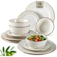 thumbnail image 2 of Ceramic Dinnerware Sets,12 pcs Embossed Elegant Stoneware Plates and Bowls Sets, Housewarming Wedding Gift | Dishwasher & Microwave Safe | Dishes Set Service for 4, 2 of 5