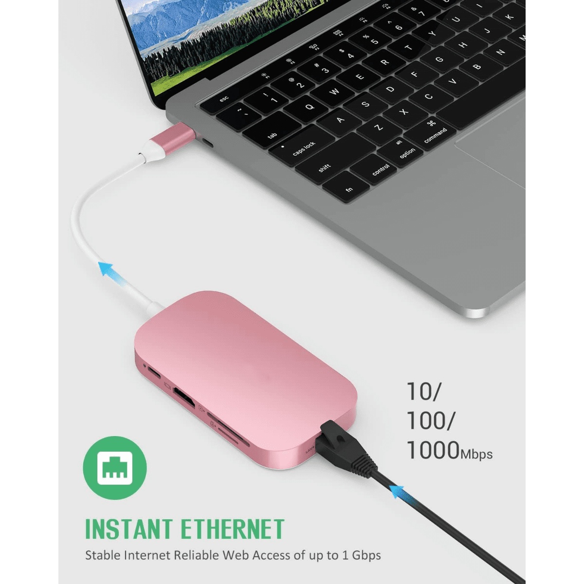 USB C Hub, 9-in-1 Type C Hub with Ethernet Port, 4K USB C to HDMI, 2 USB 3.0 Ports,1 USB 2.0 Port, SD/TF Card Reader, USB-C Power Delivery, Portable for Mac Pro and Other Type C laptops (Pink)