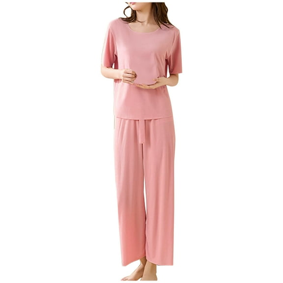 Dvprdro Women's Plus Size Ice Silk Pajama Sets Loose Fitting Homewear Pjs Soft Breathable Sleepwear Set Short Sleeve Shirts and Wide Leg Pants pajamas set