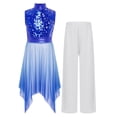 thumbnail image 3 of TSSOE Girls Liturgical Praise Dance Outfits 2pcs Sequins Gradient Asymmetrical Dress with Solid Color Pants Set Dancewear Blue 14, 3 of 5