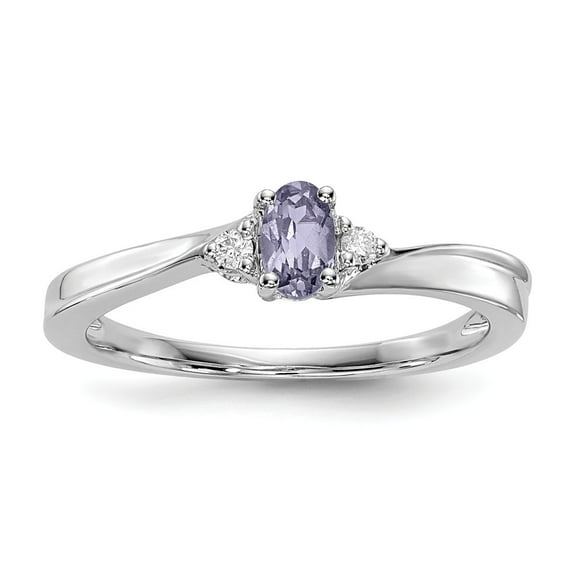 White Sterling Silver Ring Band Birthstone (06) June Rounded Open Back Alexandrite, Lab Created Oval Grey Diamond Round Clear