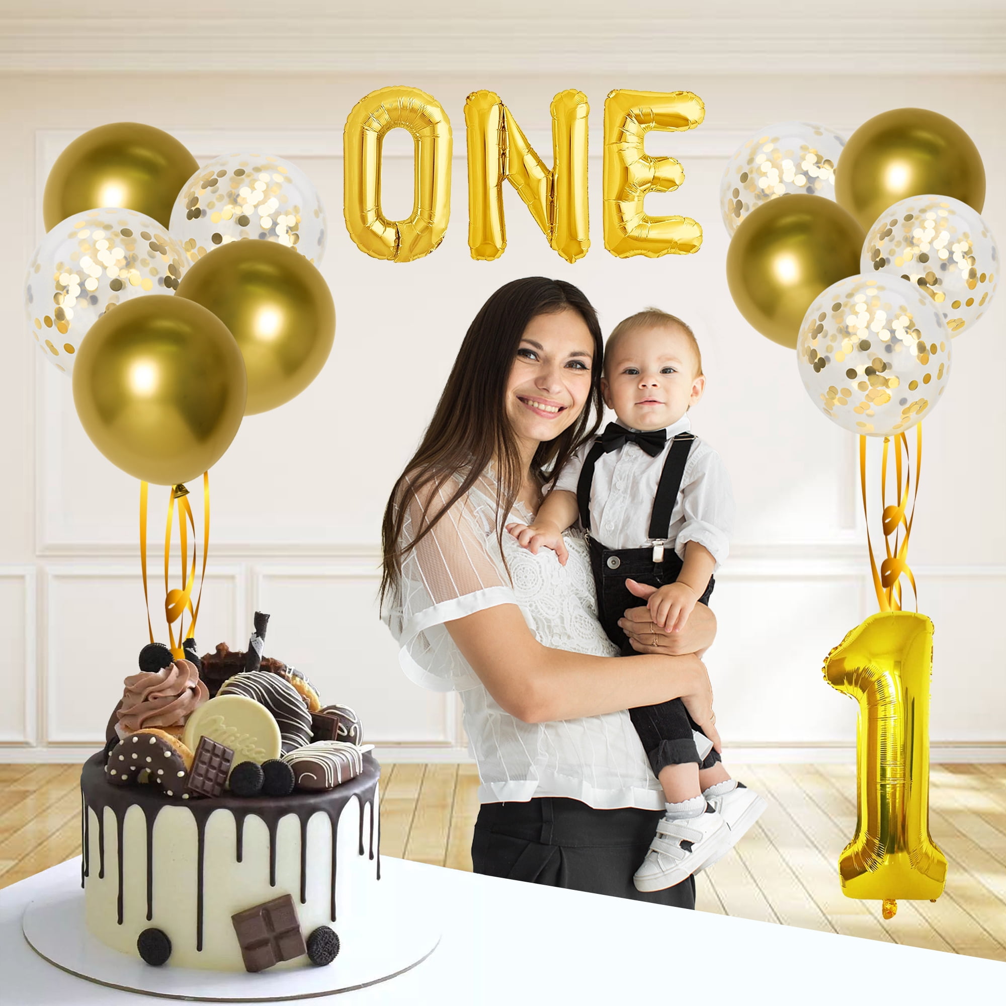 Large, Gold One Balloon for First Birthday - Number 1 Balloon, 40 Inch | 1st Birthday Girl Decoration | Gold 1 Balloon for First Birthday | 1st Birthday Balloons, 1st Birthday Decorations