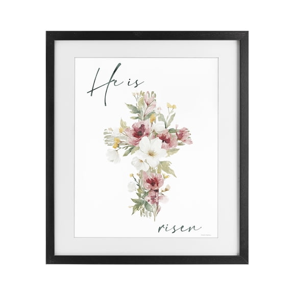 Stupell Industries He Is Risen Flower Cross Black Framed Print Under Glass, design by Svetlana Aleynikova
