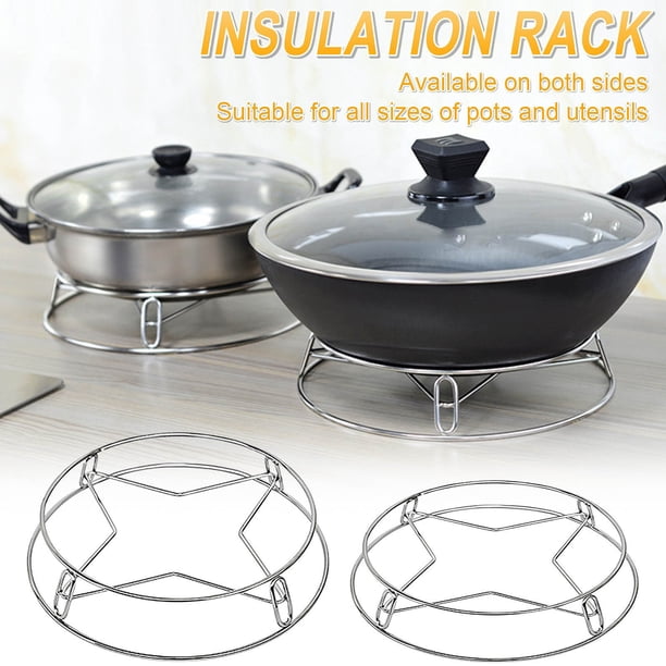 Estante para ollas de cocina de acero inoxidable | Rejilla de freidora de doble capa y rejilla de vapor | Almohadilla para escaldar aislada | Antideslizante | Marco engrosado estable | 26 cm y 23,5