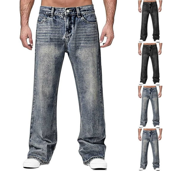 RYDCOT Men's Stretch Regular Fit Bootcut Flared Jeans Cotton Fashion Comfort Flex Waist Denim Pants Blue