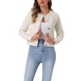 thumbnail image 5 of INSPIRE CHIC Women's Button Down Collarless Long Sleeve Cropped Denim Jacket M Beige, 5 of 7
