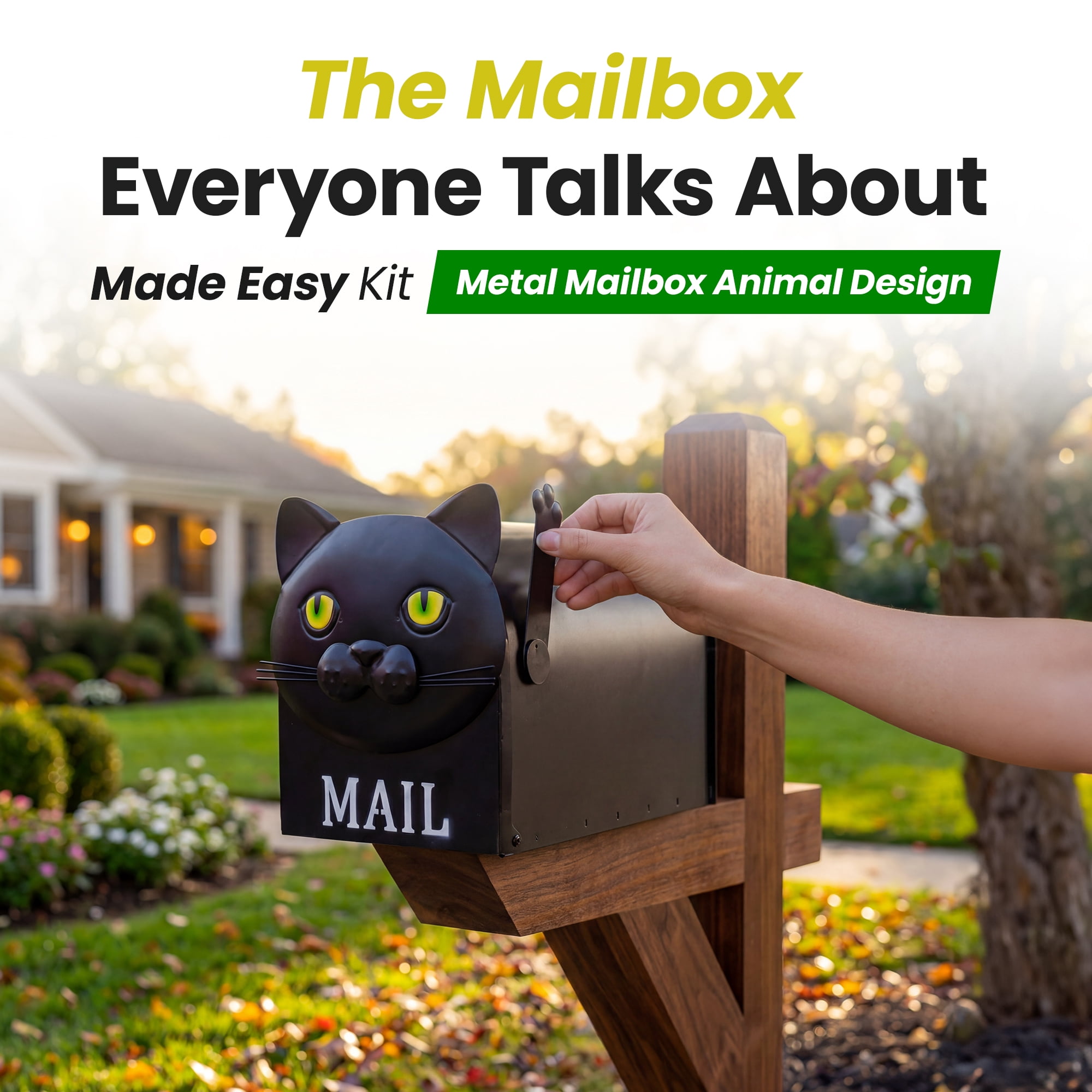 Made Easy Kit Metal Mailbox Animal Design - Fast Straight Forward Post Mounting Bracket Install - Durable All Weather Rust Resistant - Letters, Mail, Small Packages
