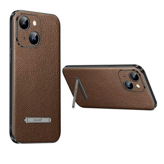ELEHOLD for iPhone 14 Plus 2022 Case, Luxury Skin Feel PU Leather Hidden Bracket All-Inclusive Camera Lens Protecton Shockproof Hybird Slim Fit Case for iPhone 14 Plus 6.7 inch, Coffee