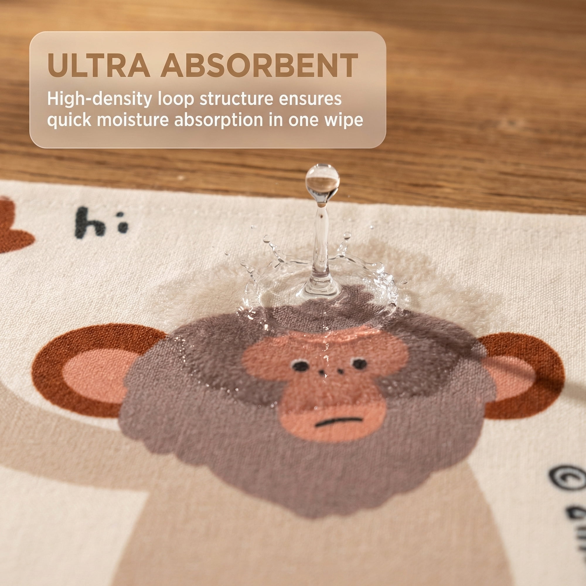 Unique Bargains 4Pcs Cartoon Cotton Soft Absorbent Face Cloths Beige-1 13" x 13"
