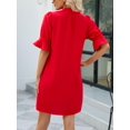 thumbnail image 4 of Summer Dresses for Women V Neck Ruffle Short Sleeve Casual Shift Dress with Pockets Red S, 4 of 7