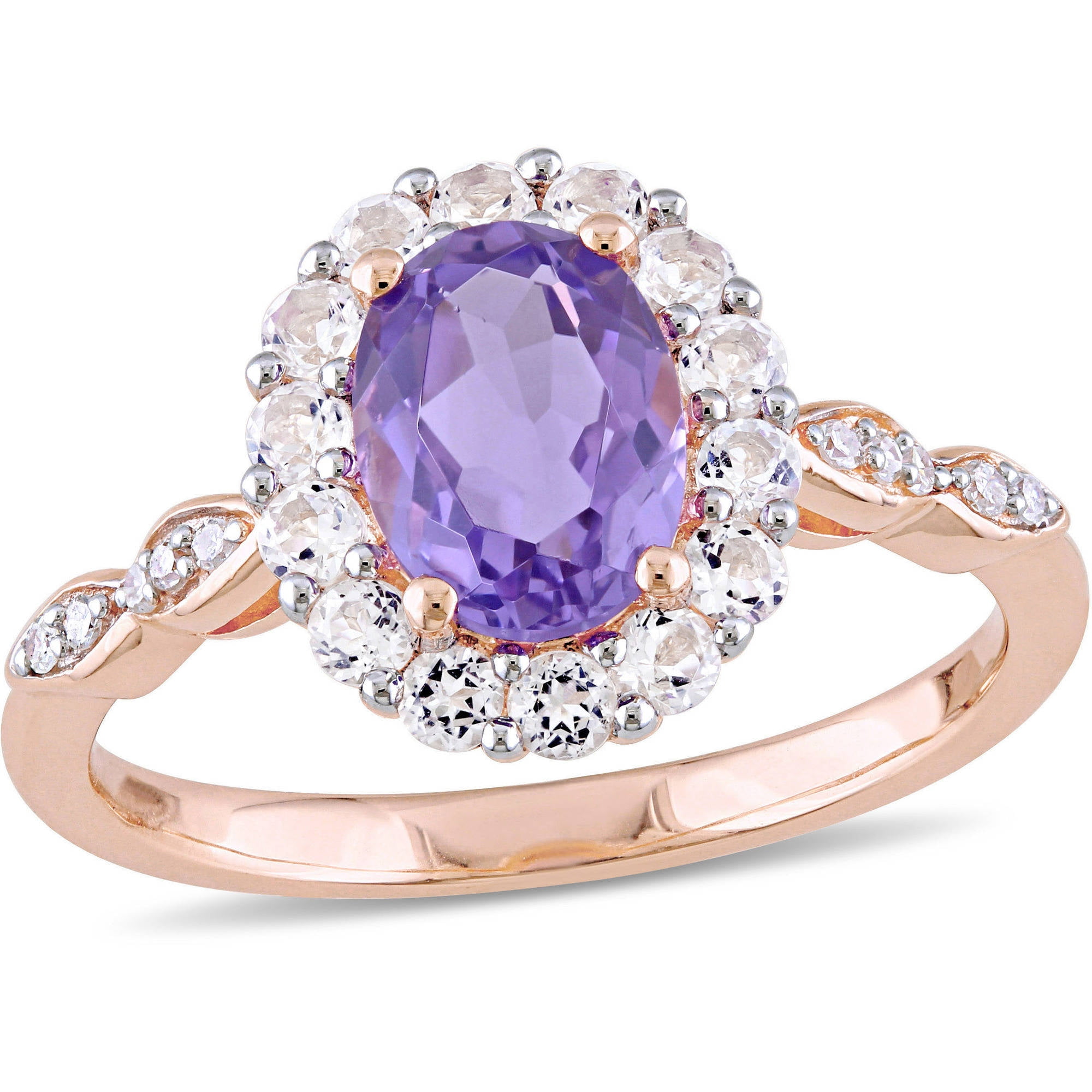 Tangelo 1-5 8 Carat T.G.W. Amethyst, White Topaz and Diamond-Accent 14kt Rose Gold Vintage Ring by Tangelo