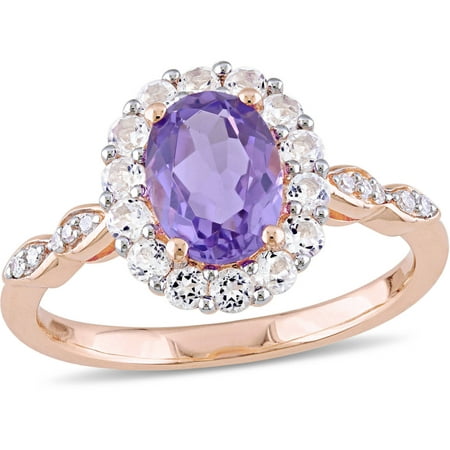 Tangelo 1-5/8 Carat T.G.W. Amethyst, White Topaz and Diamond-Accent 14kt Rose Gold Vintage Ring
