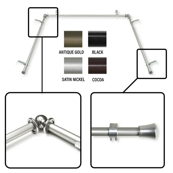 InStyleDesign 5/8 inch Bay Curtain Rod 20"-36", 38"-72" satin nickel Satin, Nickel Finish, Silver Finish