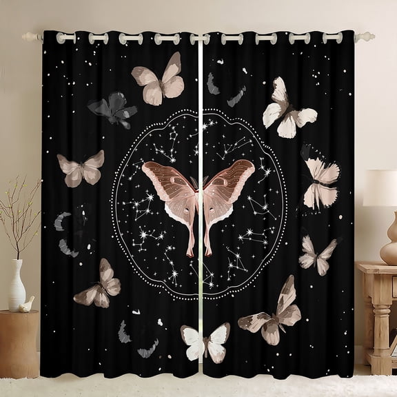 Manfei Bohemian Butterfly Black Out Curtains, Mystic Constellation Curtains Pack of 2 (42x63 Each), Hippie Western Animal Bedroom Curtains, Window Curtains Bedroom Decor