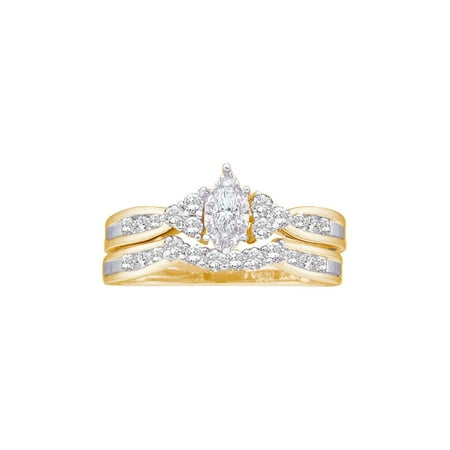 - 14kt Yellow Gold Womens Marquise Diamond Bridal Wedding Engagement Ring Band Set 1/2 Cttw
