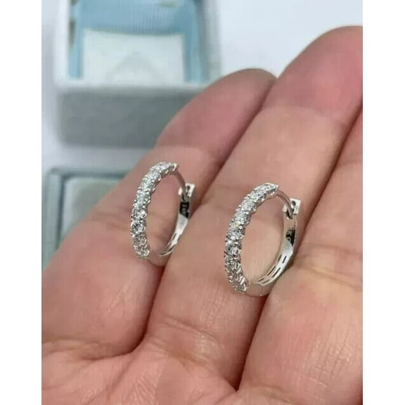 1Ct Round Lab Created Diamond Women's Huggie Hoop Earrings 14K White Gold Plated