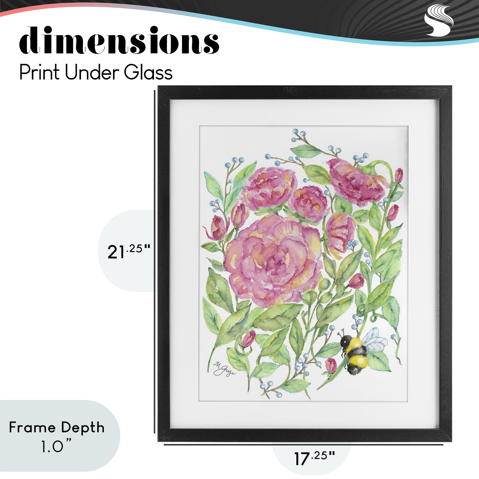 Stupell Industries Peony & Bumble Bee Black Framed Print Under Glass, design by Maureen Grigs