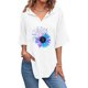 thumbnail image 2 of Gibobby Camiseta de Manga Corta con Cuello en V Camisas con cuello en V para mujer, camiseta lino y algodón con estampado girasoles manga corta, blusa informal hol(Blanco,XL), 2 of 5