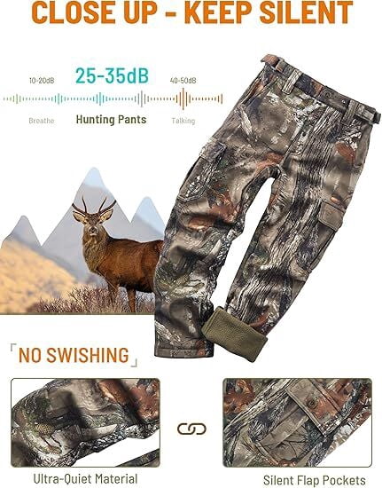 NEW VIEW Kids Camo Hunting Pants Silent, Youth Hunting Clothes for Cold Winter, Camouflage Hunting Pants for Boys & Girls