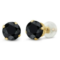 Gem Stone King 2.30 Cttw Round 6MM Black Sapphire 10K Yellow Gold Stud Earrings for Women
