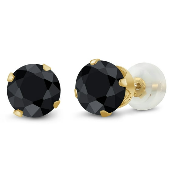 Gem Stone King 2.30 Cttw Round 6MM Black Sapphire 10K Yellow Gold Stud Earrings for Women
