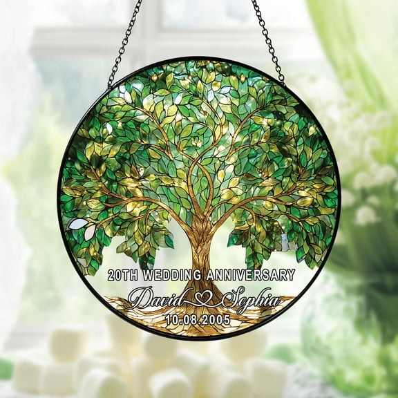 Personalized 20th Wedding Anniversary Stained Glass Suncatcher, 20th Wedding Anniversary Gift, 20th Wedding Anniversary Keepsake, 20th Decor