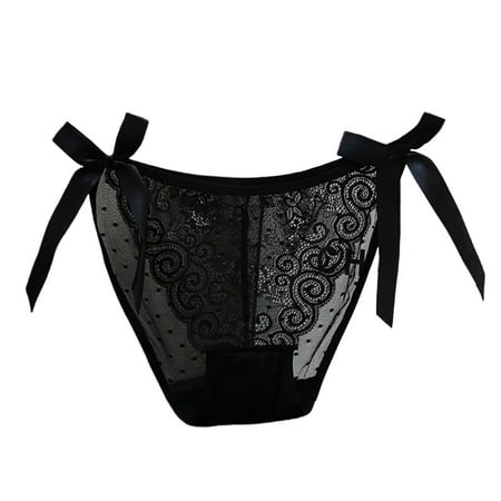 BYHONG Pure Desire Sexy Bow French Lace Panties Women s Low Waist Seamless Crotch Breathable Large Size Briefs Panties for Women Pack Black XL