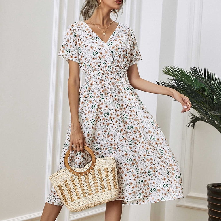 knee length dresses for ladies Seneca Bishop-Sleeve Midi Dress in Dove White main image 1