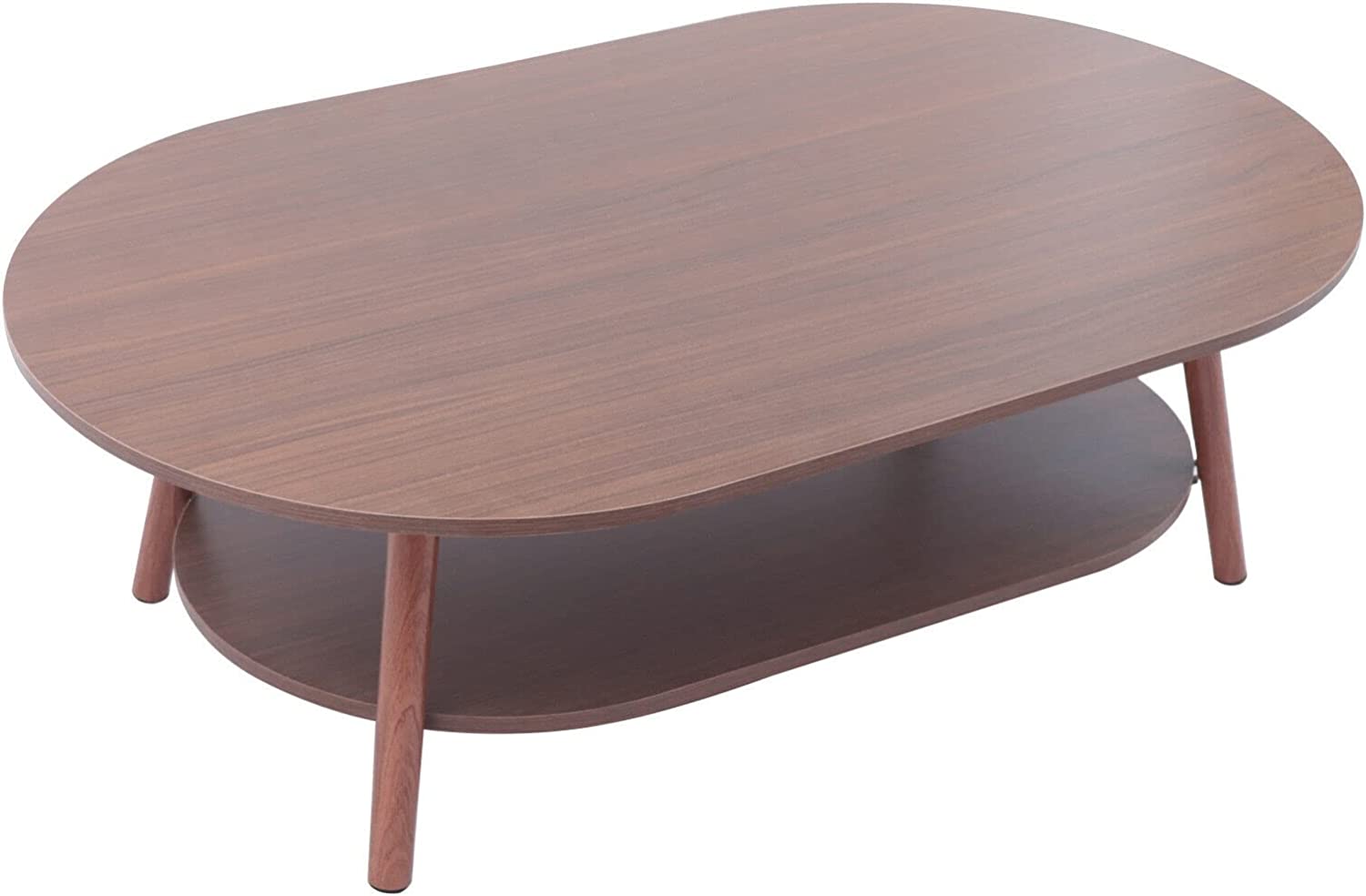 2 Tiers MDF Board with Storage Shelf Dark Walnut Coffee Table Vintage