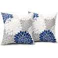 thumbnail image 4 of Navy Blue White Pillow Covers 16x16 Inch Set of 2 Dahlia Floral Decorative Throw Pillows For Couch Geometry Flowers Modern Pillow Cases Home Decor For Sofa Couch Porch Patio Living Room Outdoor, 4 of 6