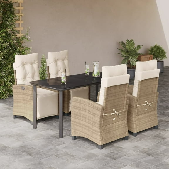 vidaXL 5 Piece Patio Dining Set with Cushions Beige Poly Rattan