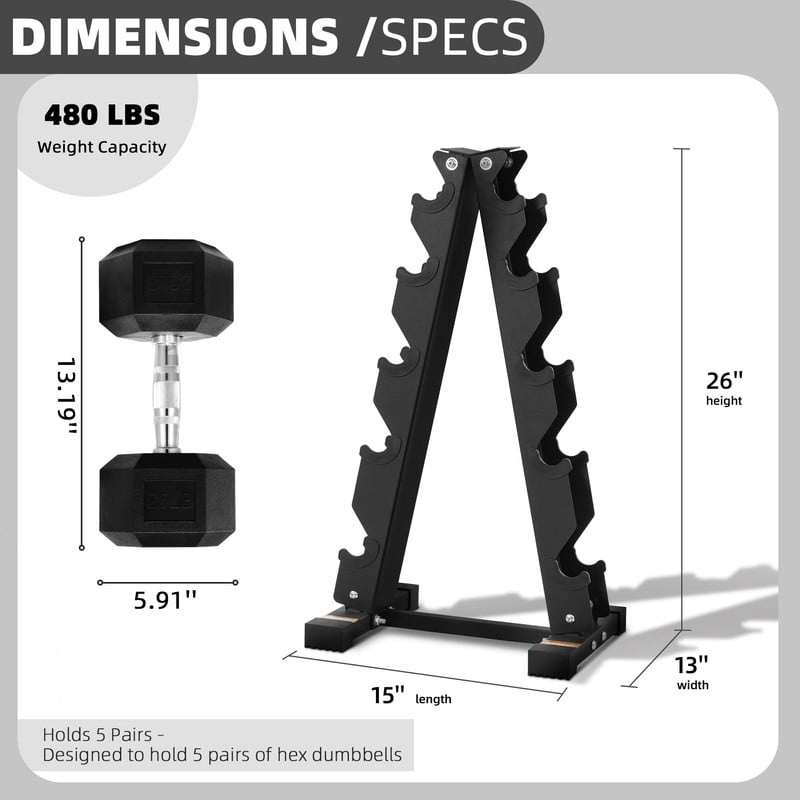 Signature Fitness A-Frame Dumbbell Rack with 25 lb Hex Dumbbell Pair, Heavy-Duty Steel Storage Rack for Home Gym