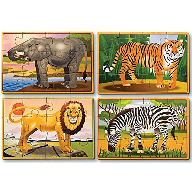 Melissa & Doug Wild Animals 4in1 Wooden Jigsaw Puzzles in a Storage