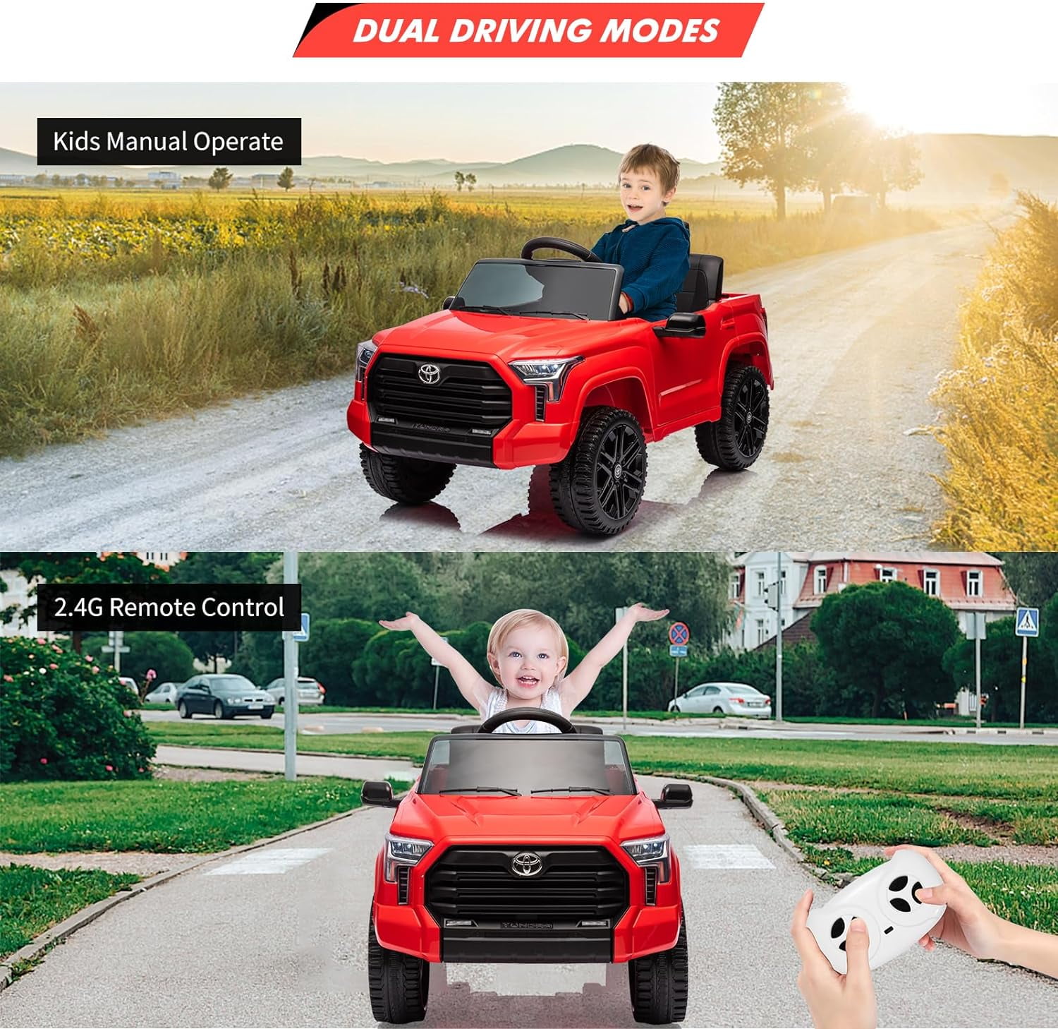 NEILA Toyota Licensed 12V Kids Ride on Truck Car Battery Powered Electric Fun Toys with Remote Control, Spring Suspension, 3 Speeds, LED Lights, Ride on Toy for 3-8 Years Boys & Girls (Red)