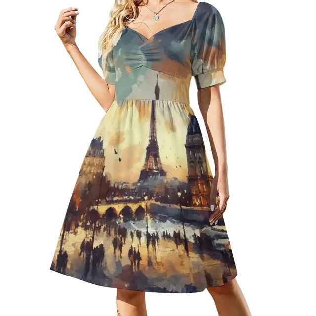 Paris Impressionism Pintura Vestido sin mangas vestido de fiesta noche vestido elegante Mujer