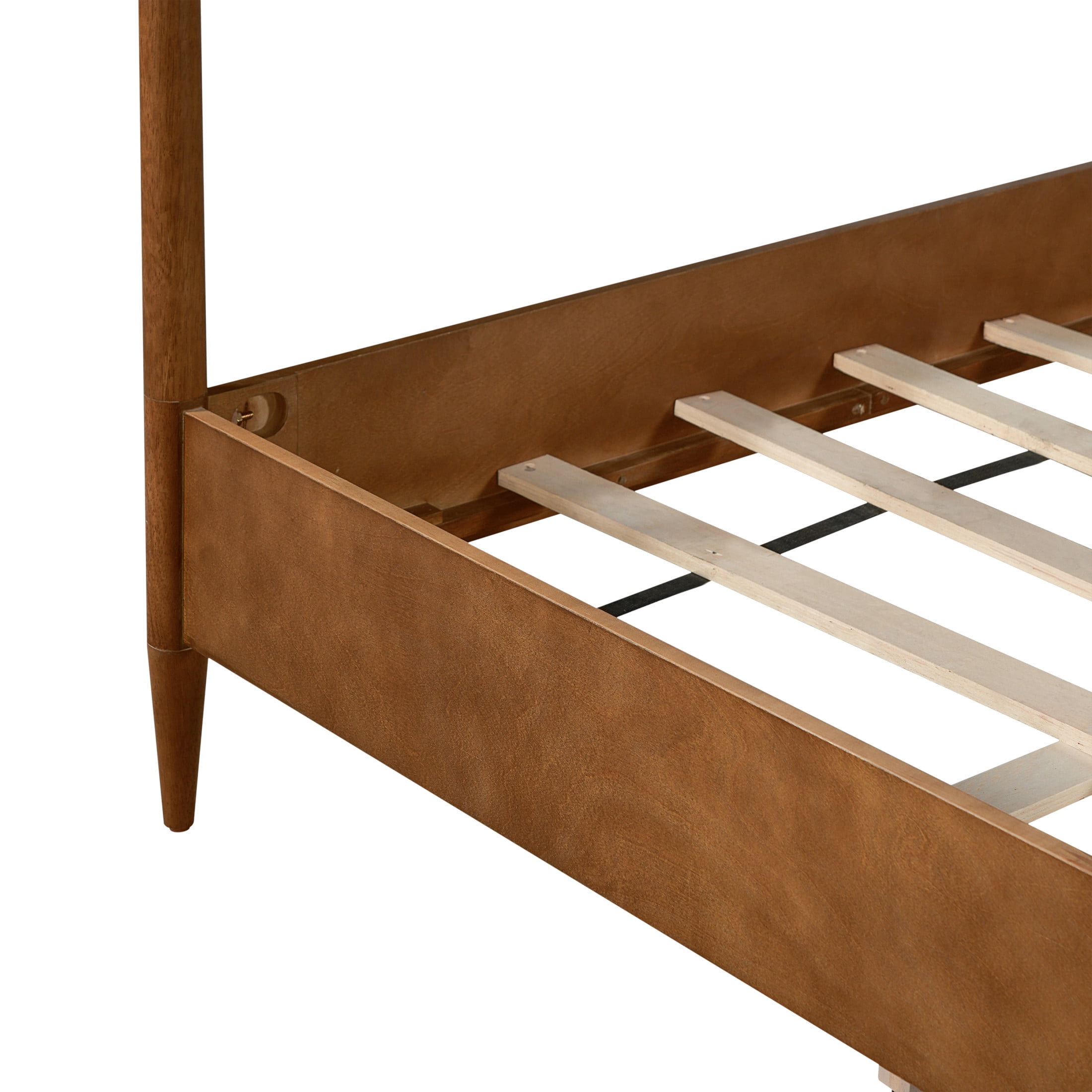 Christopher Knight Home King Canopy Bed Frame with Fleece Upholstered, Wood Frame, Brown+Off White