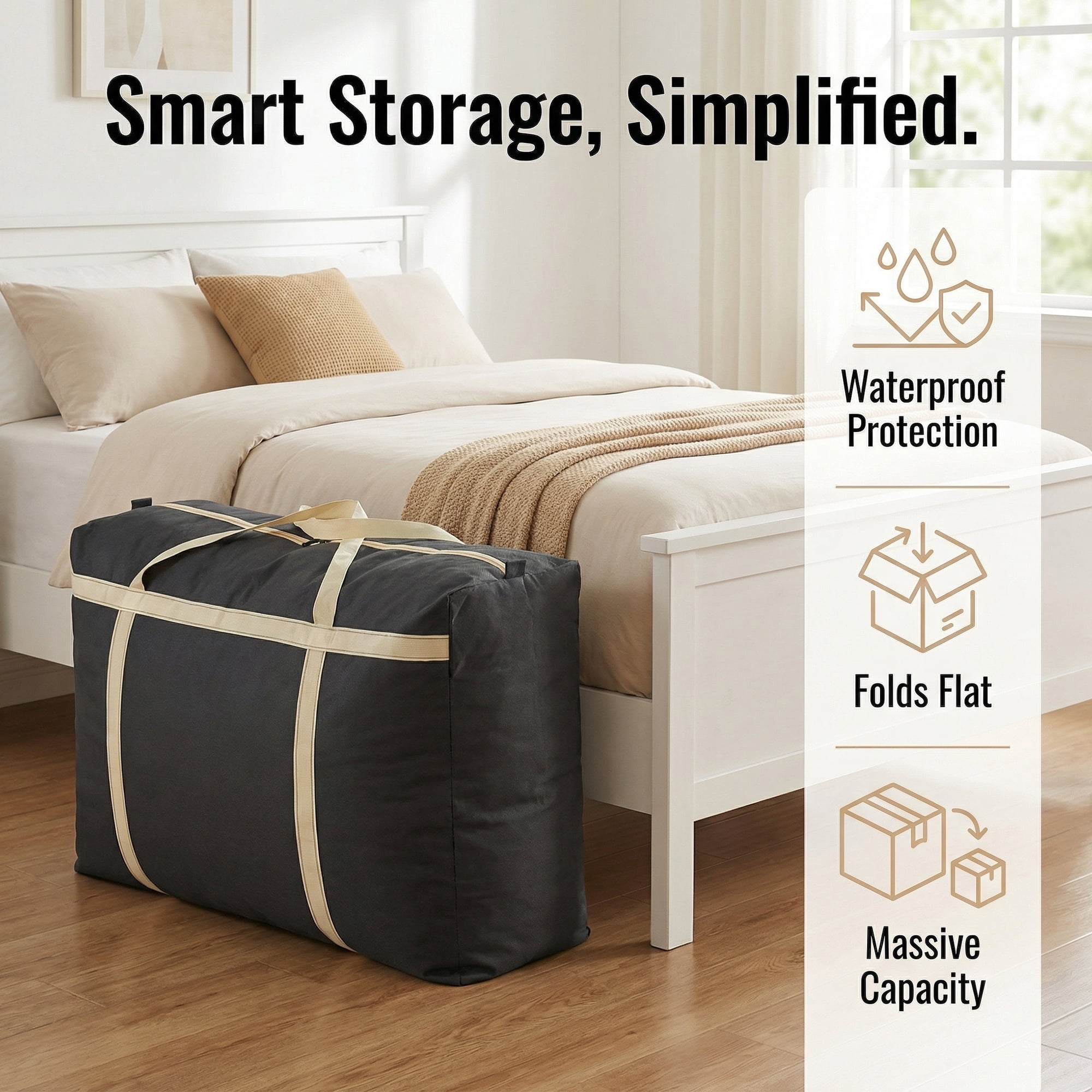 Unique Bargains Foldable Storage Bags for Organizing Clothing Black 26.8"x9.8"x19.7"